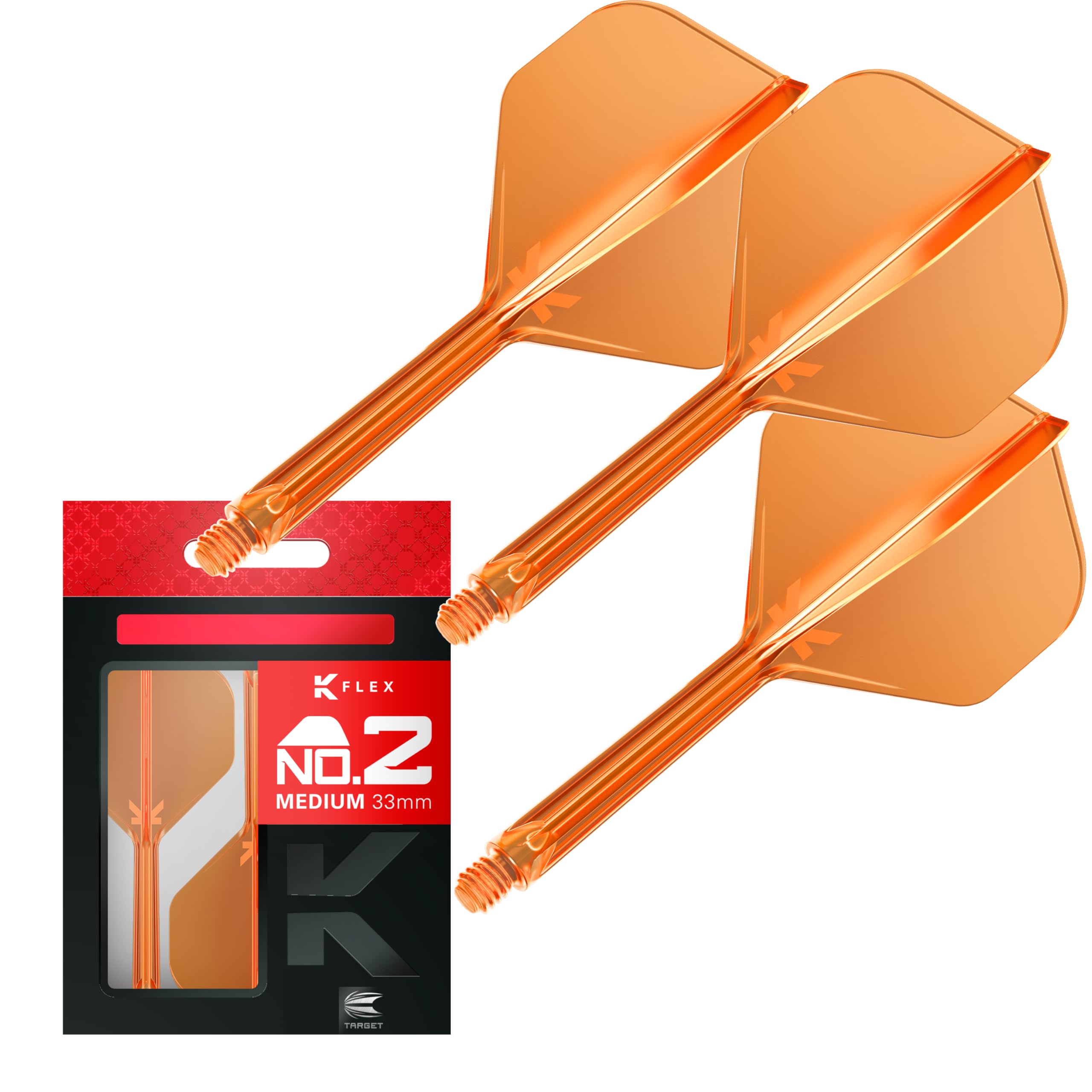 Target Darts K Flex Integrated Dart Flights & Shafts, Medium (33mm), Orange, Model taf1556, Pack of 3