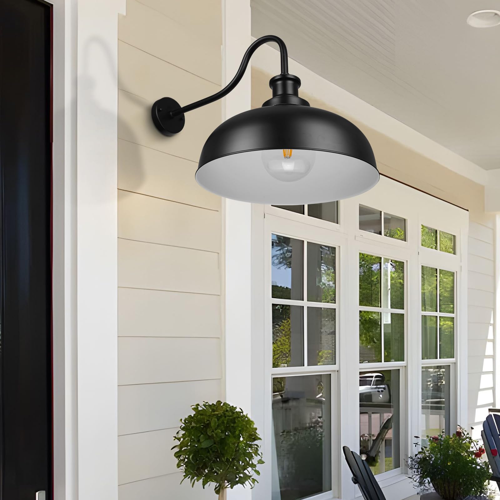Diyel Outdoor Barn Light 16 Inch Dome Outdoor Wall Sconce Farmhouse Exterior Wall Mount Light Vintage Wall Lighting Fixture Industrial Black Wall Lantern For Porch  Entryway  Garage  1 Pack