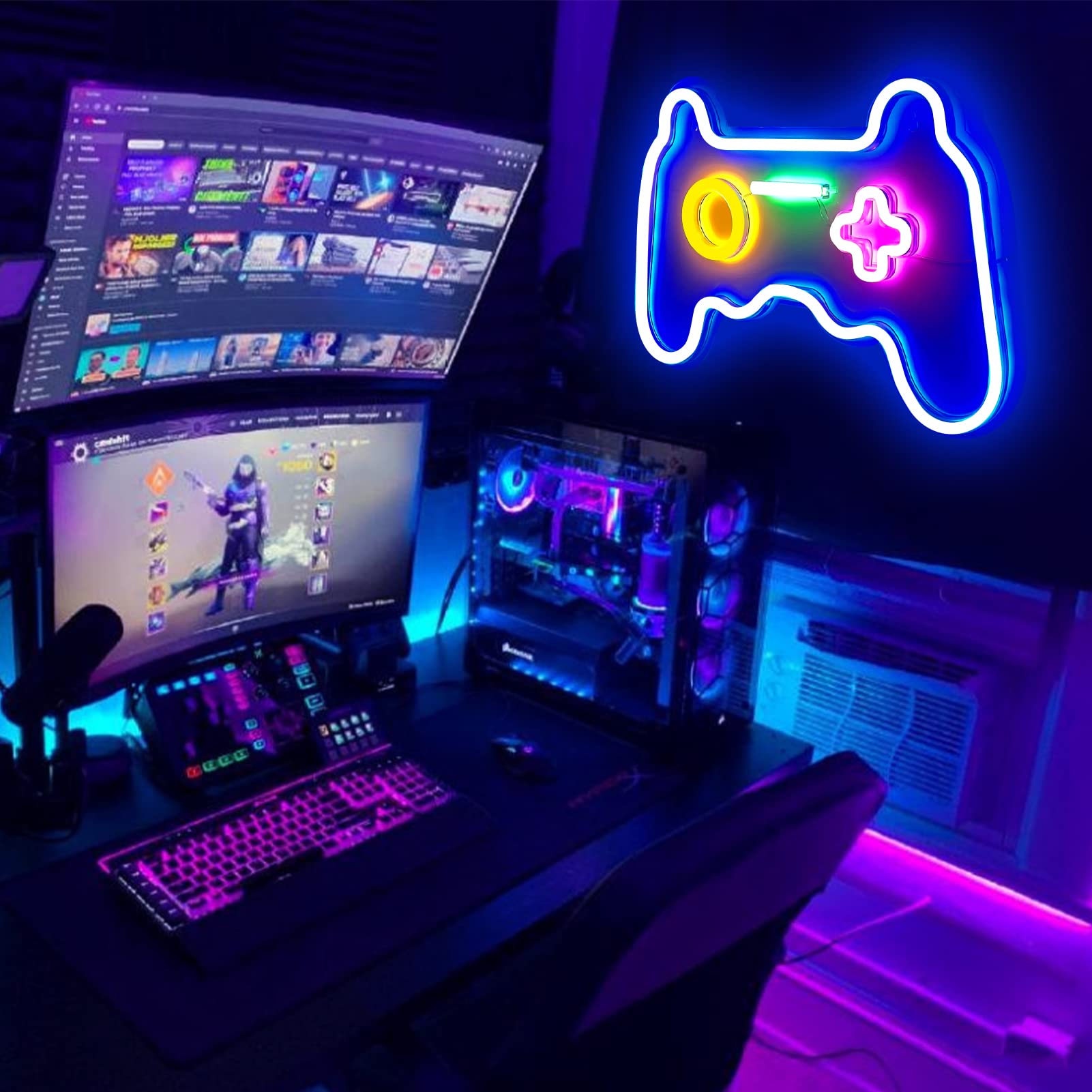 BerniceKelly LED Neon Sign Gamepad Shape, 16inx11in, Yellow+Pink, Plastic, Model ZXY-50, Wall Decor for Gamers