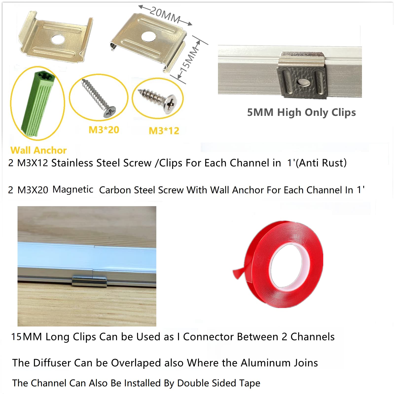 THMOOTHER LED Strip U Channel Diffuser 6-Pack, 1FT Silver Aluminum Track with UV Resistant Milky Cover, Model 17.4-1FT