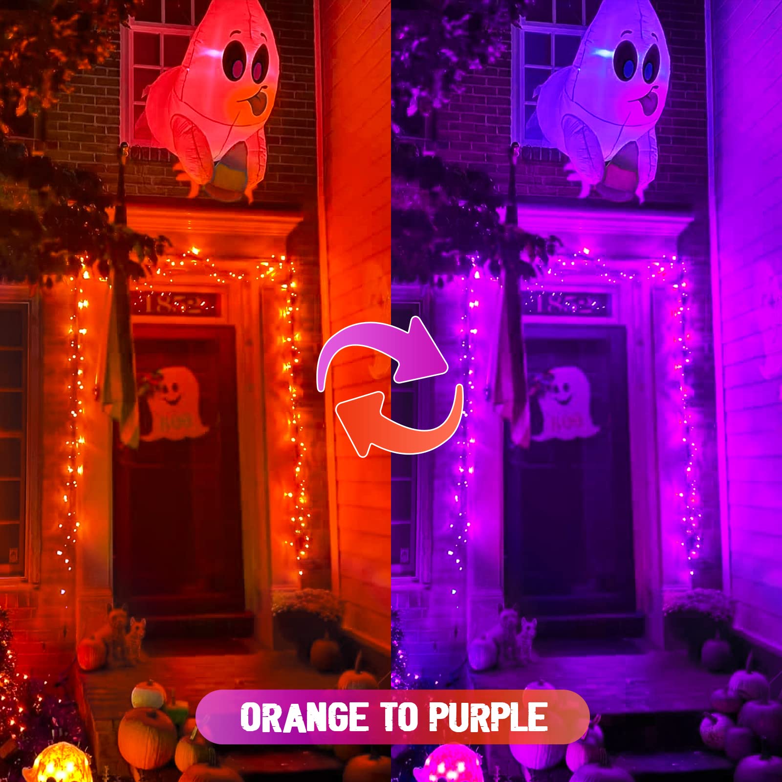 Jmexsuss 2 Pack Purple And Orange Solar Christmas Lights, Total 400 Led 151Ft Color Changing Solar String Lights Outdoor Waterpr