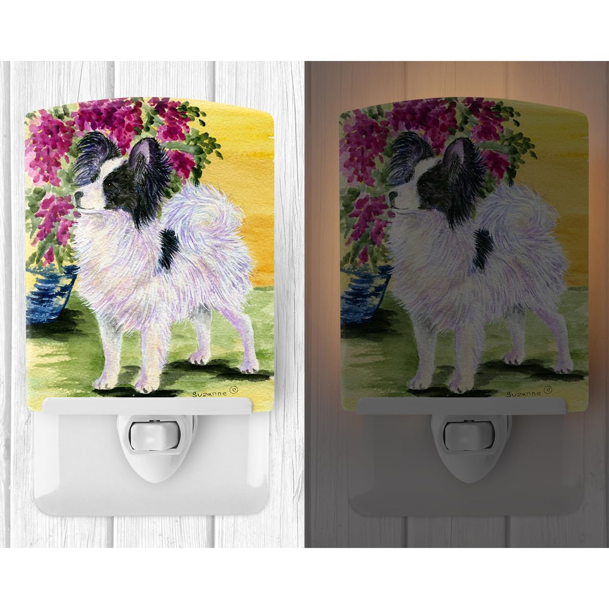 Caroline'S Treasures Ss8477Cnl Papillon Ceramic Night Light Compact, Ul-Certified, Ideal For Bedroom, Bathroom, Nursery, Hallway, Kitchen, 6X4X3, Multicolor