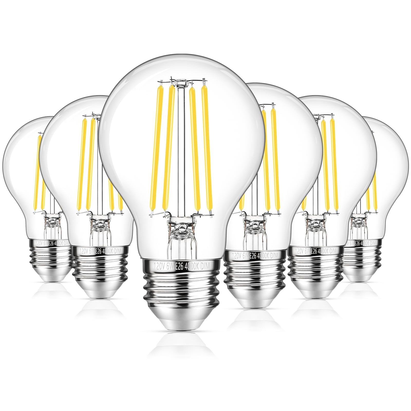 Ggoying 60W Equivalent E26 Led Bulb Dimmable, 850Lm Edison Light Bulbs Neutral White 4000K Clear Glass, 6W A19 Filament Lighting
