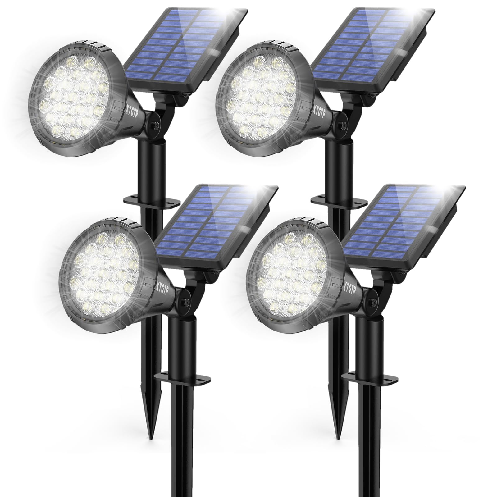Xtgtp Solar Lights Outdoor - 21 Leds Ip67 Waterproof, 2-In-1 Adjustable, Cool White, 4 Pack