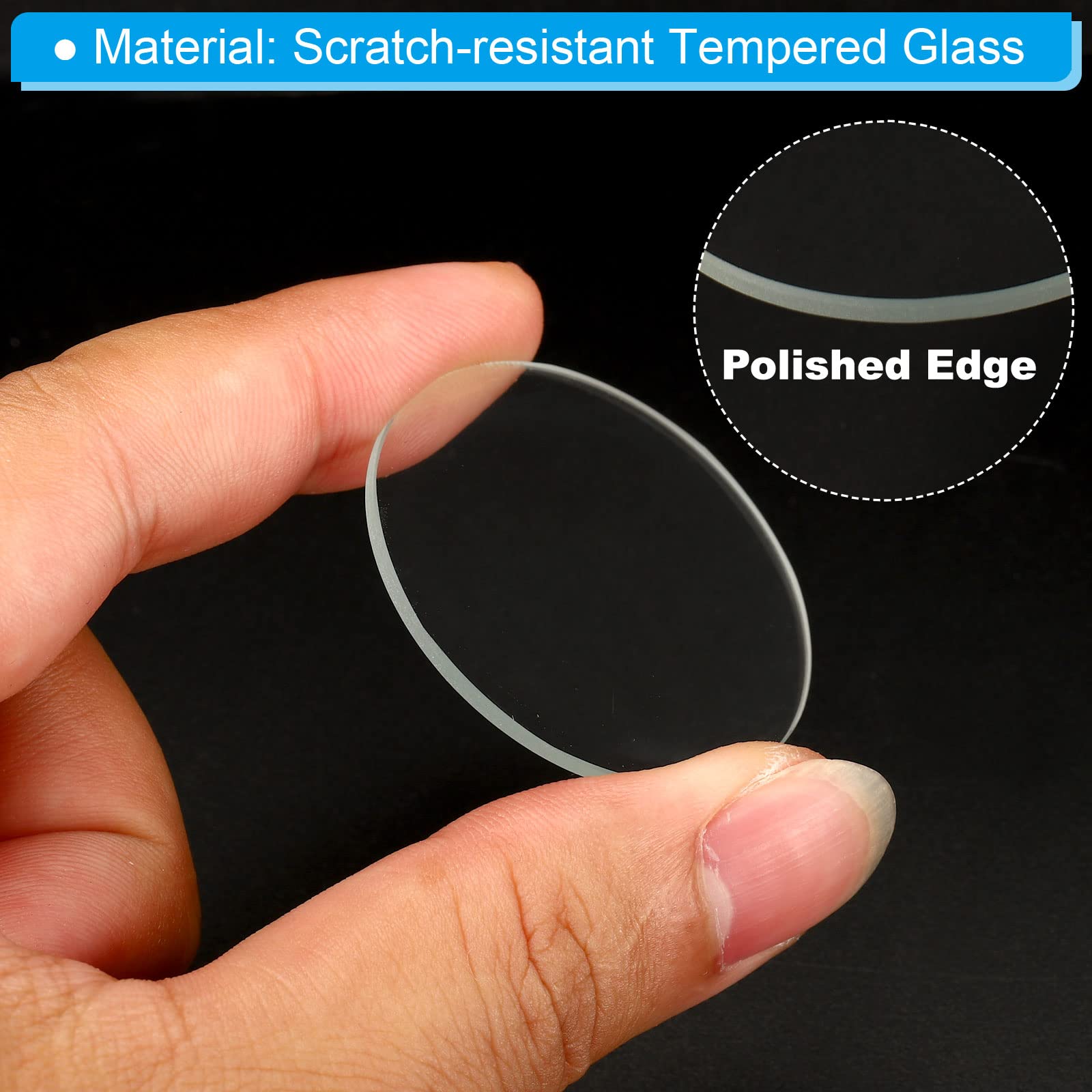 Patikil 1.51X0.06 Dia Flashlight Glass Lens, 2 Pcs Polished Edge Glass Lens For Led Light Source Lens Handheld Flashlight Replac
