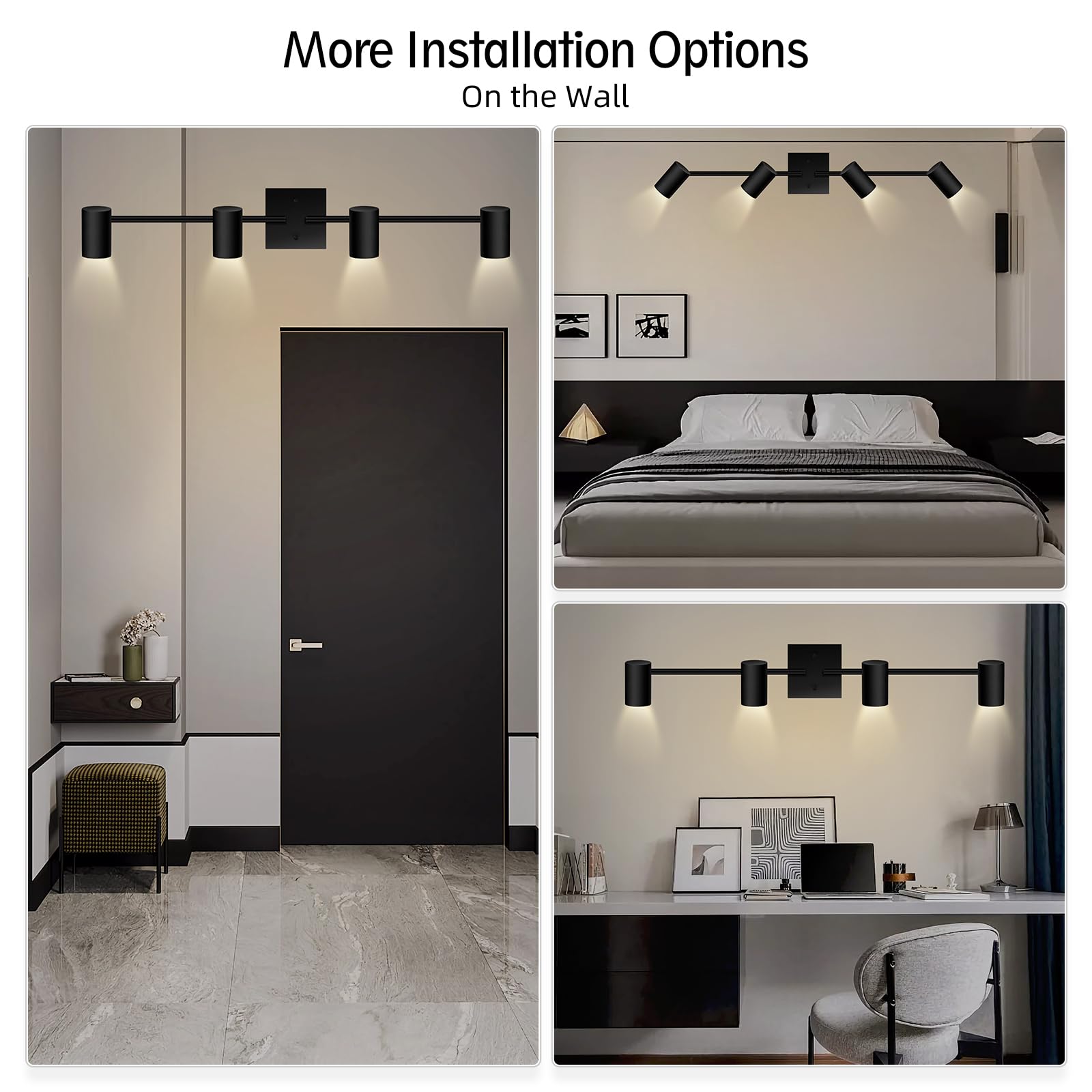 BoostArea 4-Light Track Lighting Kit, Modern Black Metal Ceiling Fixtures, Rotatable Heads, Model C0541