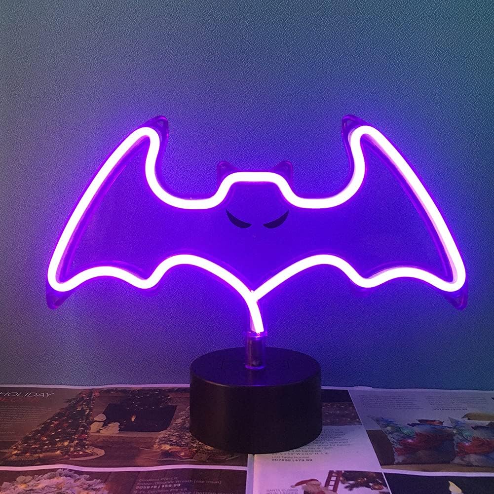 Derdor Halloween Bat Neon Sign, Purple, USB/Battery Powered, Metal, Model RD-027, Decorative Light for Room and Party