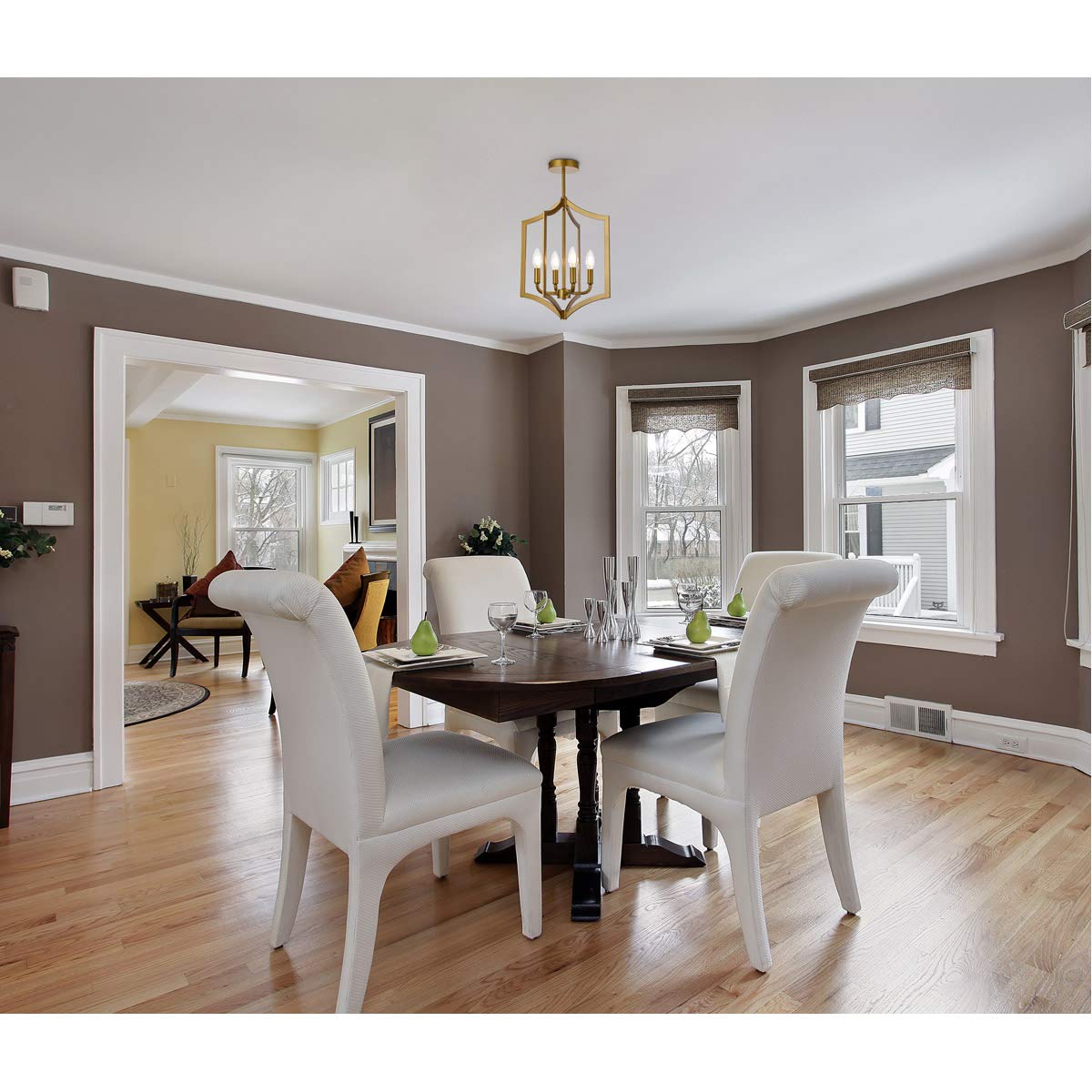Living District Kiera 4-Light Mid-Century Metal Pendant in Brass