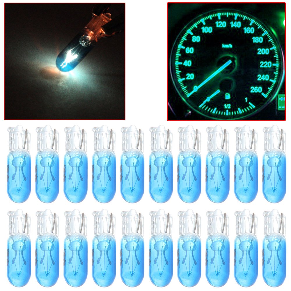 Cciyu 20 Pack Blue T5 17 86 206 Halogen Light Bulb Instrument Cluster Gauge Dash Lamp 12V