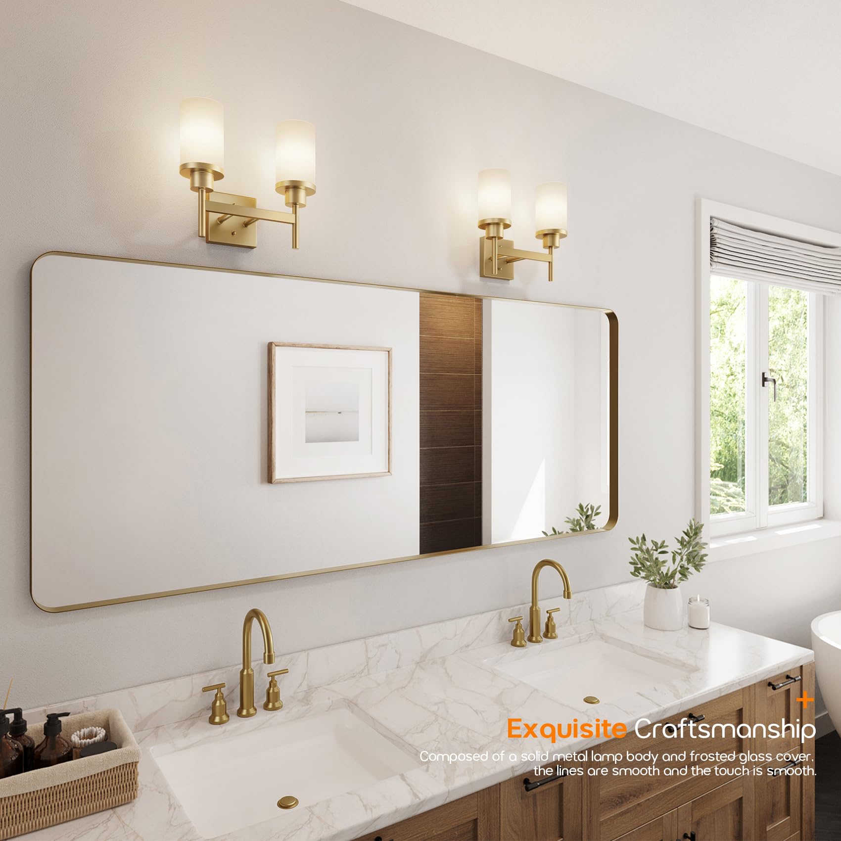 Aoneon Vanity Lighting Fixtures With White Frosted Glass Shade  Double Wall Lamps For Bathroom Mirror Bedroom Living Room Washroom Porch  Gold T001Gd-L2