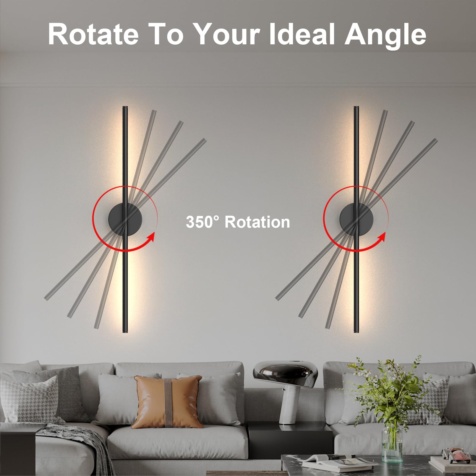 Tartek Battery Operated Wall Sconces Set of Two, Dimmable LED 3000K-6000K, 32 Inch, Black, Rechargeable with Remote Control, Model SE
