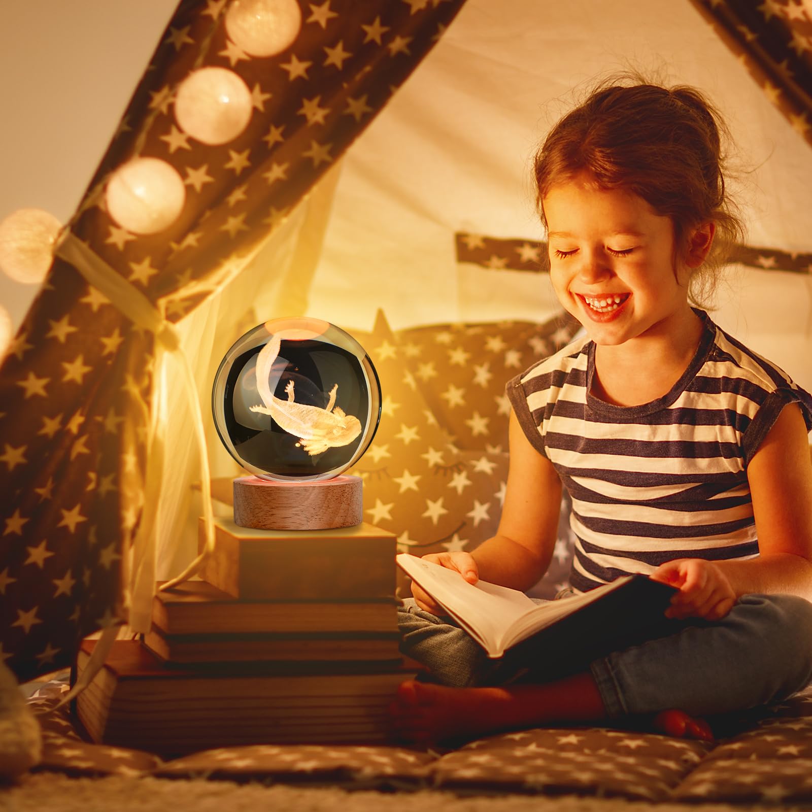 Janarary Large 3D Axolotl Crystal Ball Night Light, Axolotl Lamp 16 Color Changing With Remote Control For Bedroom Decor, Ideal