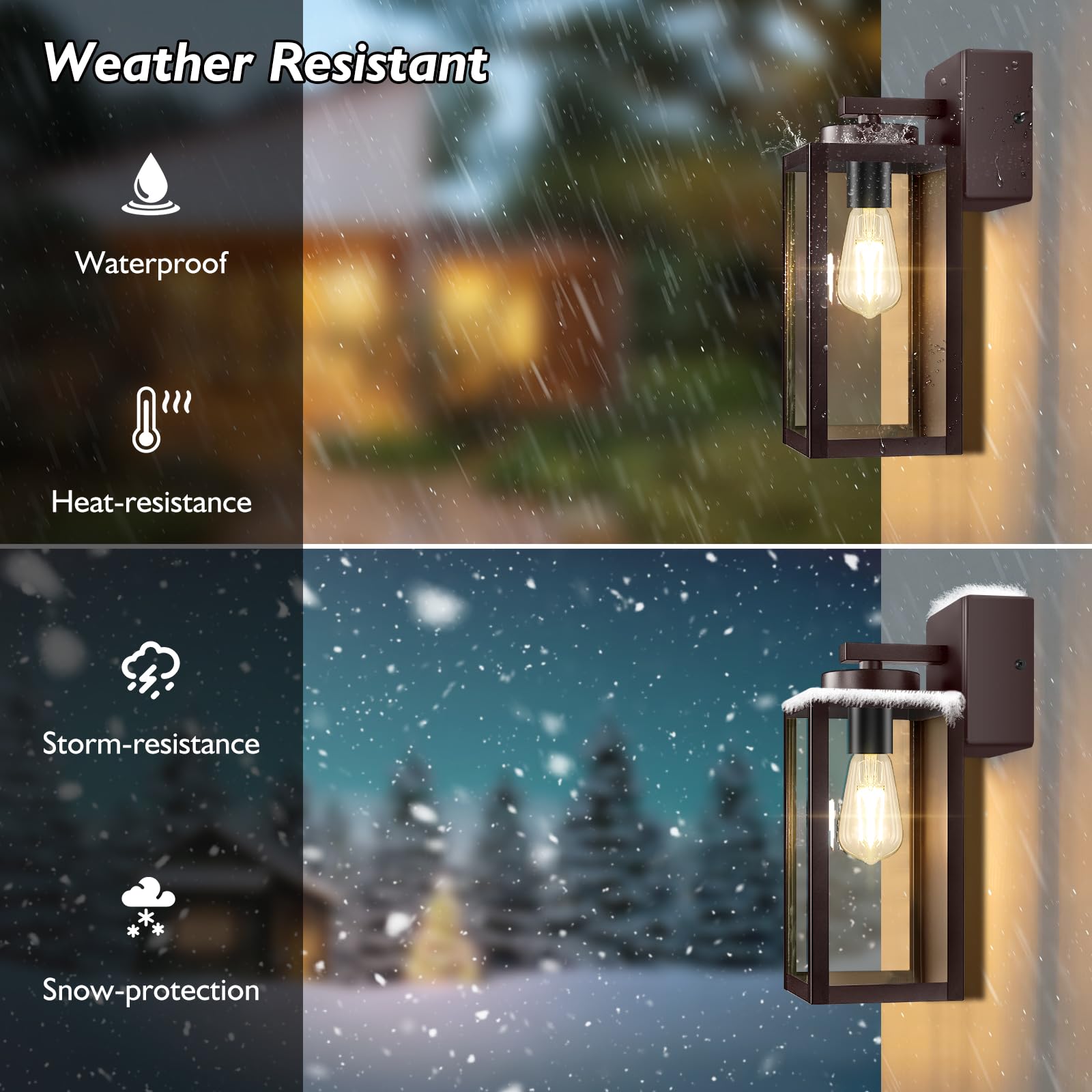 Beslowe 2-Pack Modern Porch Lights - Ul Certified, Waterproof Outdoor Wall Sconces For House, Brown