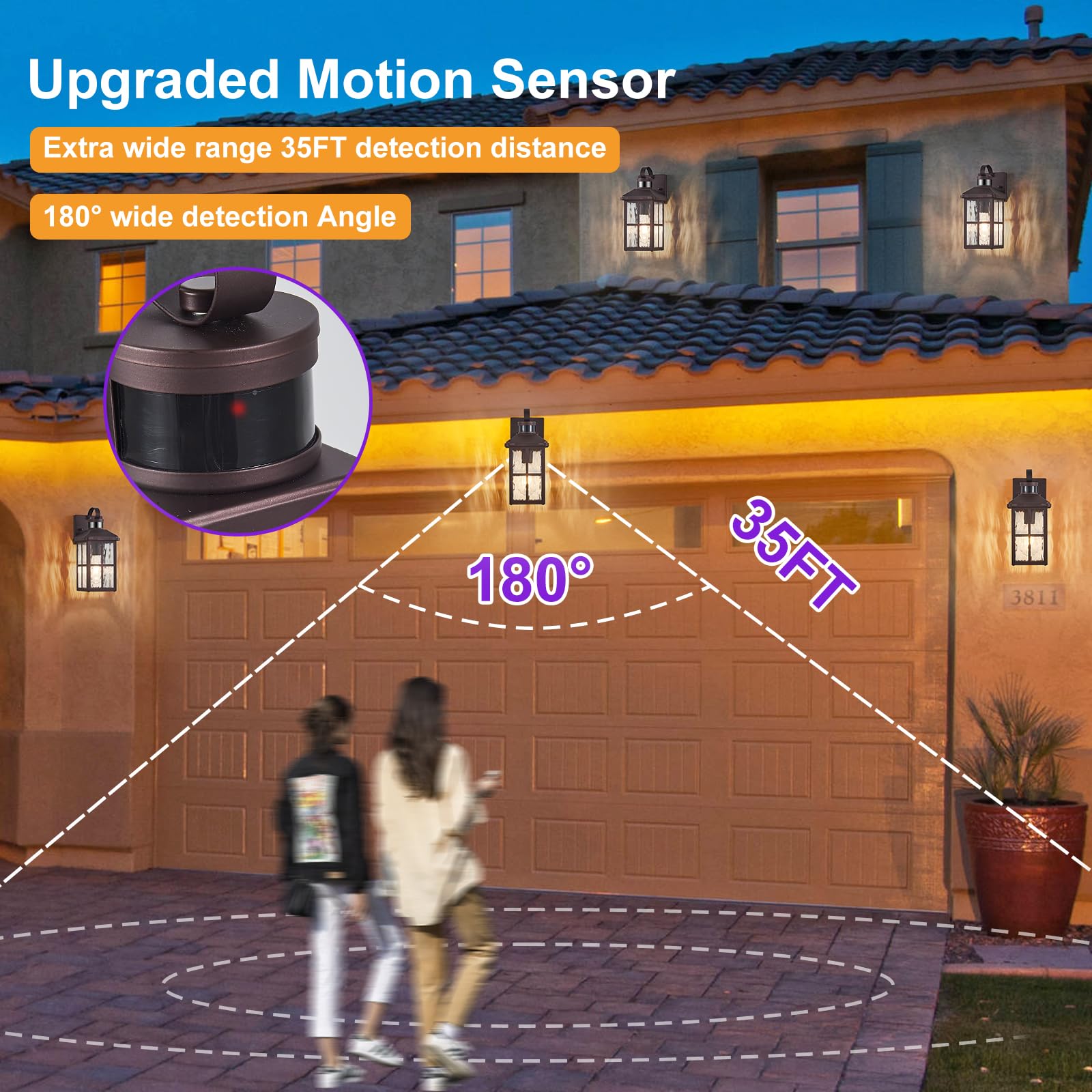 2 Pack Motion Sensor Porch Light Dusk To Dawn Outdoor Wall Light Bronze Exterior Lighting Fixtures Modern Outside Wall Mount Coa