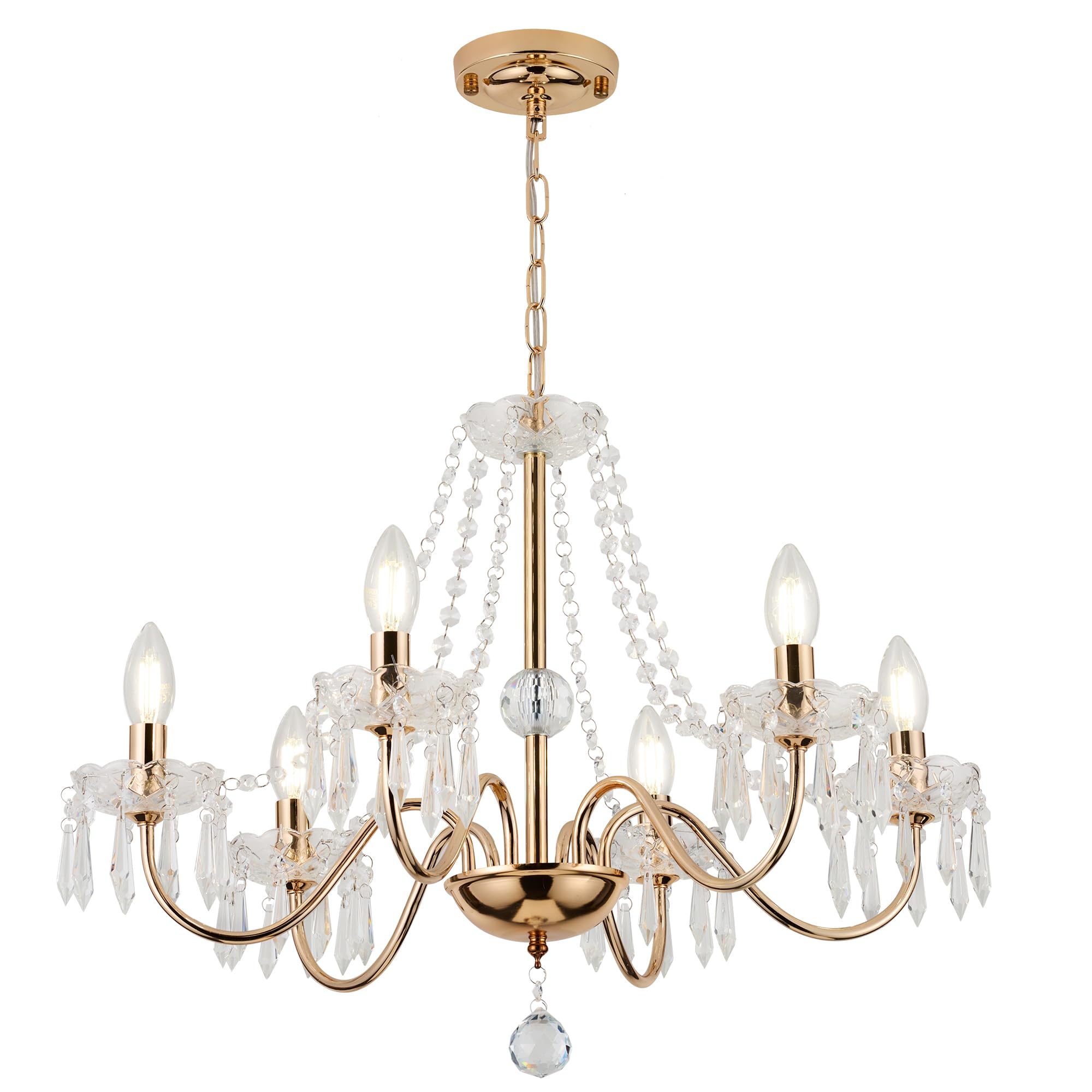AOLALA 6-Light Gold Crystal Pendant Chandelier, Elegant Ceiling Light Fixture, H 18.5    W 21.3, Ideal for Living Room, Dining R