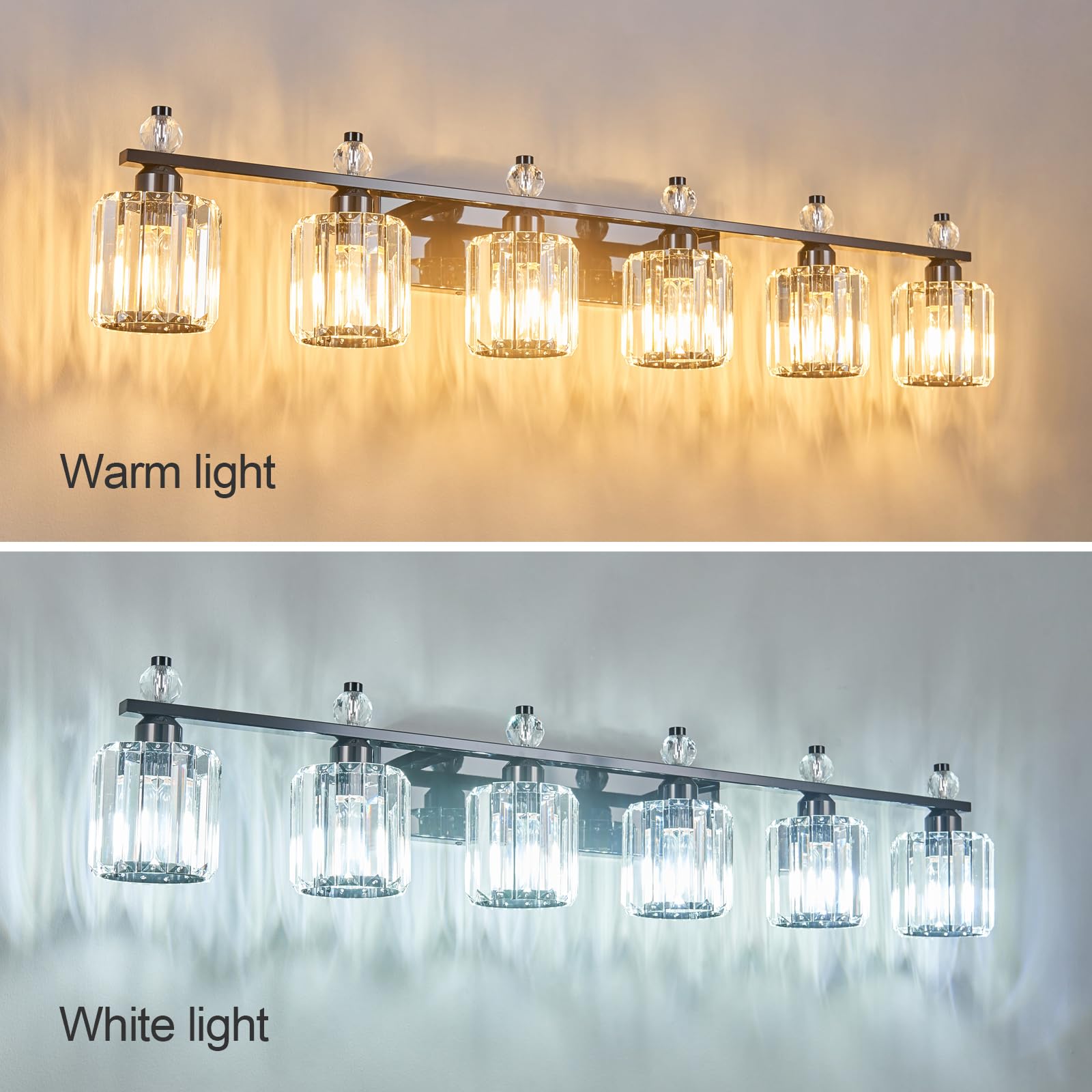 FDPBY Bathroom Vanity Lights 6-Light Metal Crystal Fixture Plating Black Model 291