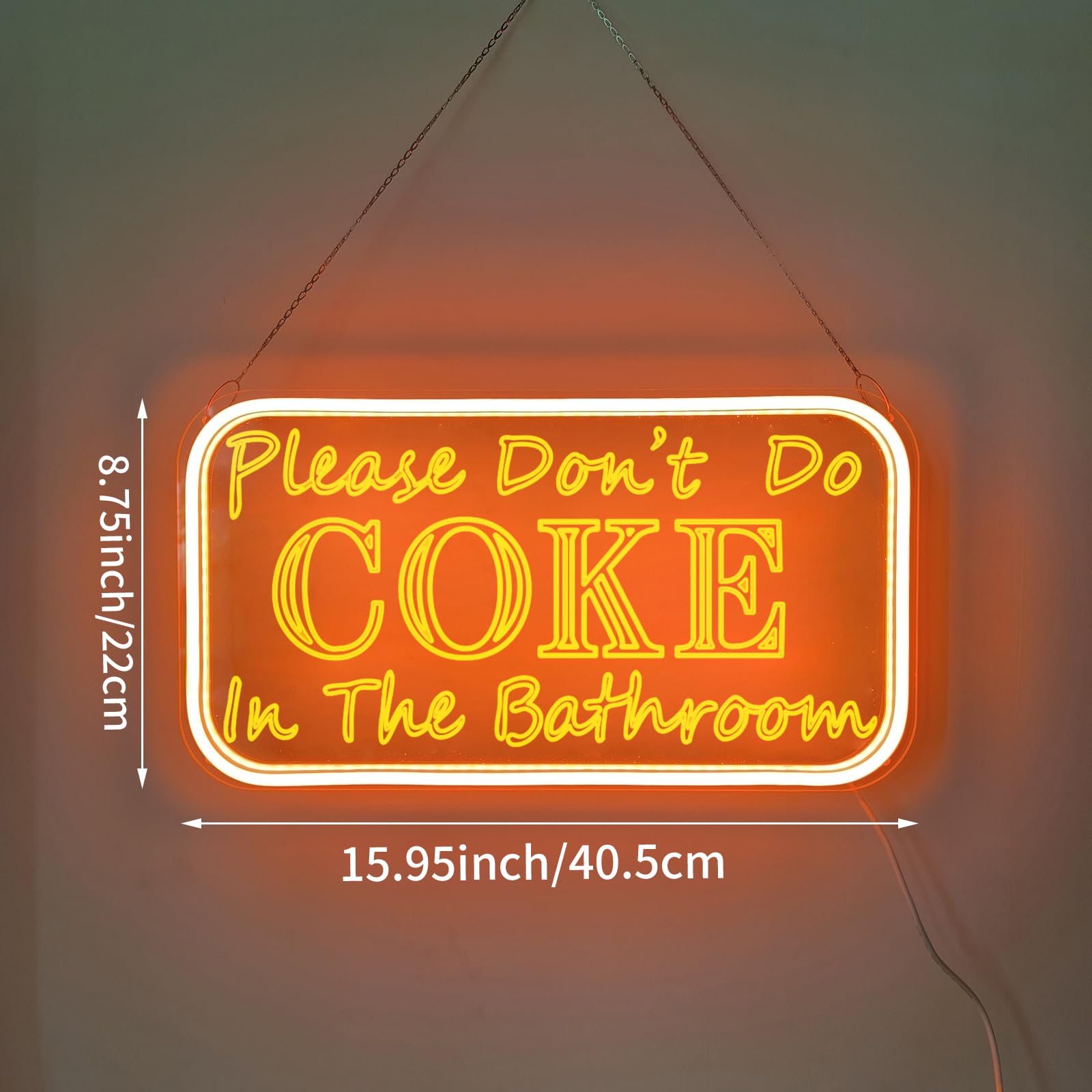 welltodo Neon Sign for Wall Decor, Acrylic, Adjustable Brightness, 15.95x8.75 inches, Rectangle Orange