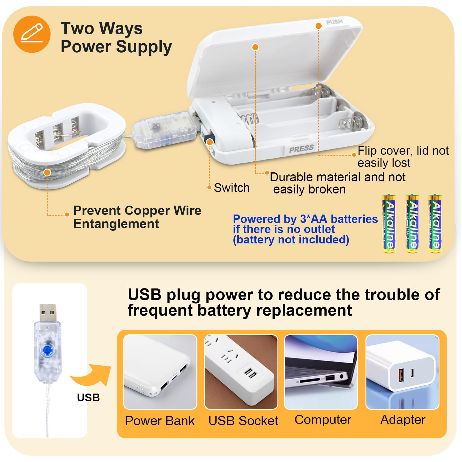 ZGWJ LED Fairy Lights Battery Operated, 50 LED 16FT Copper Wire Mini String Lights Waterproof Starry Lights for Bedroom,Hallowee