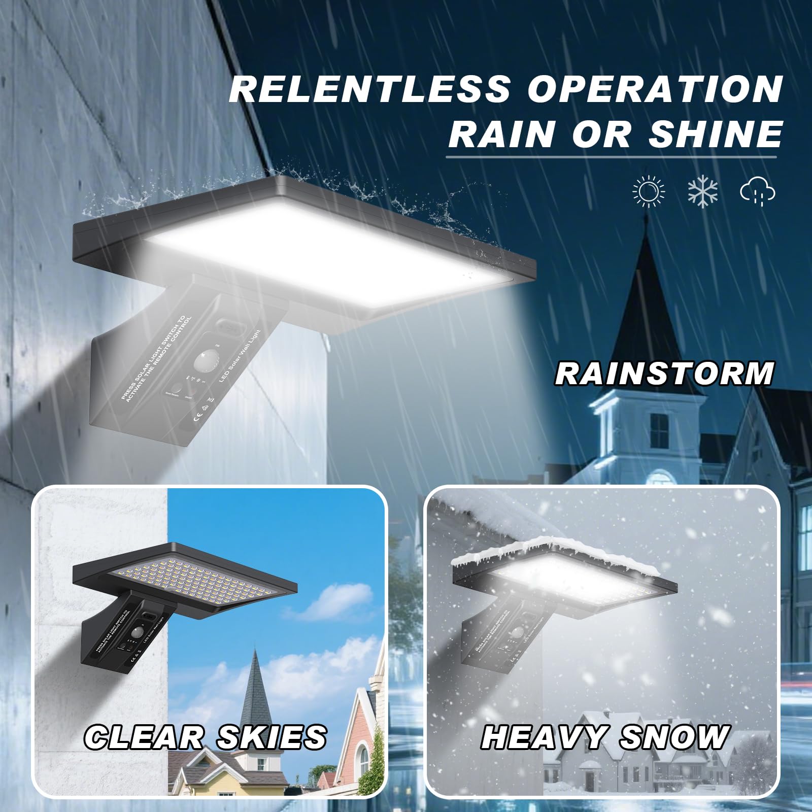 HREVORRYDA Solar Lights Outdoor Motion Sensor-4 Modes Wall Light with Remote,1050LM IP65 Waterproof, High Brightness Cordless So