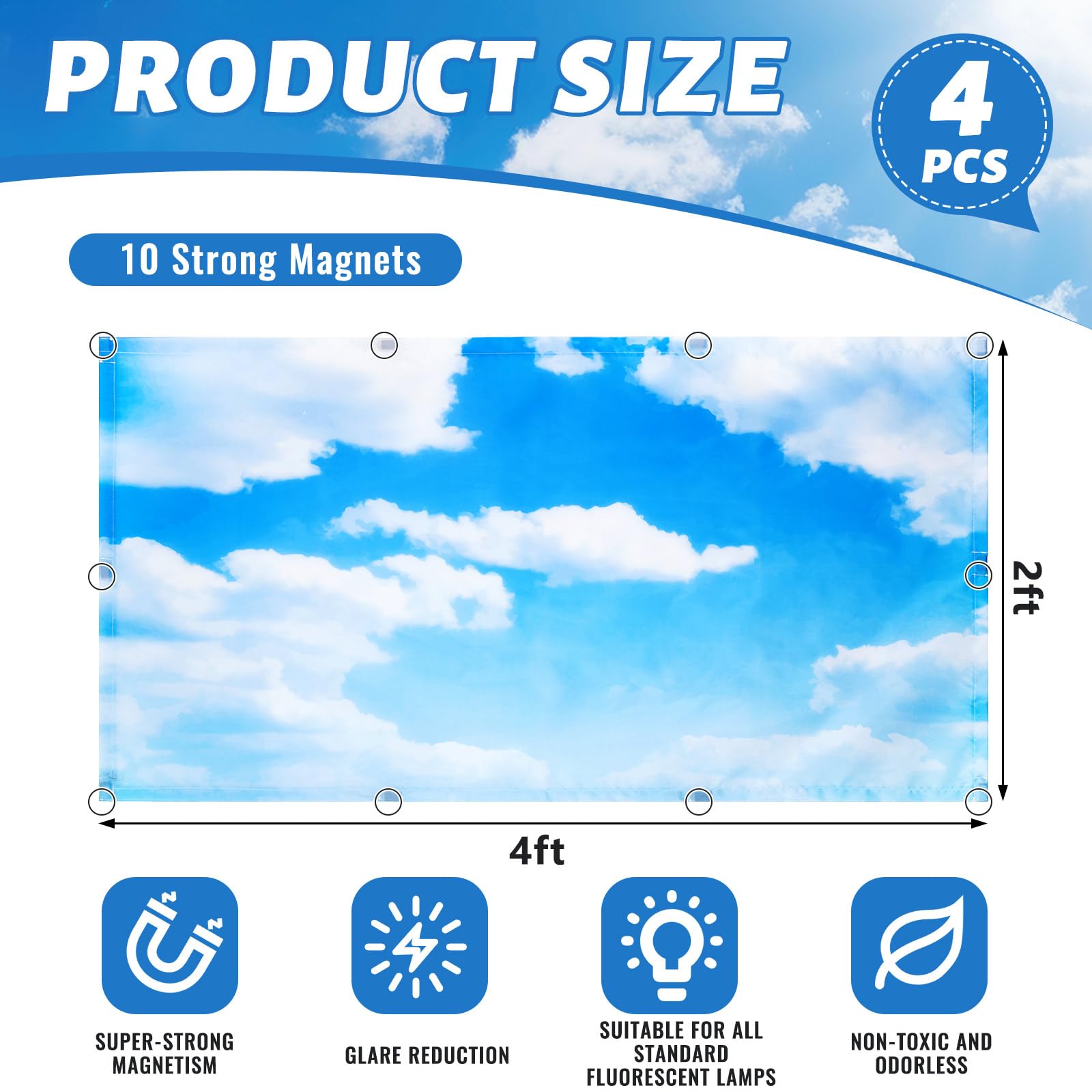 Hortsun Fluorescent Light Covers Magnetic Shade Panel 4 x 2 Feet Cloud Blue Sky Oxford Fabric