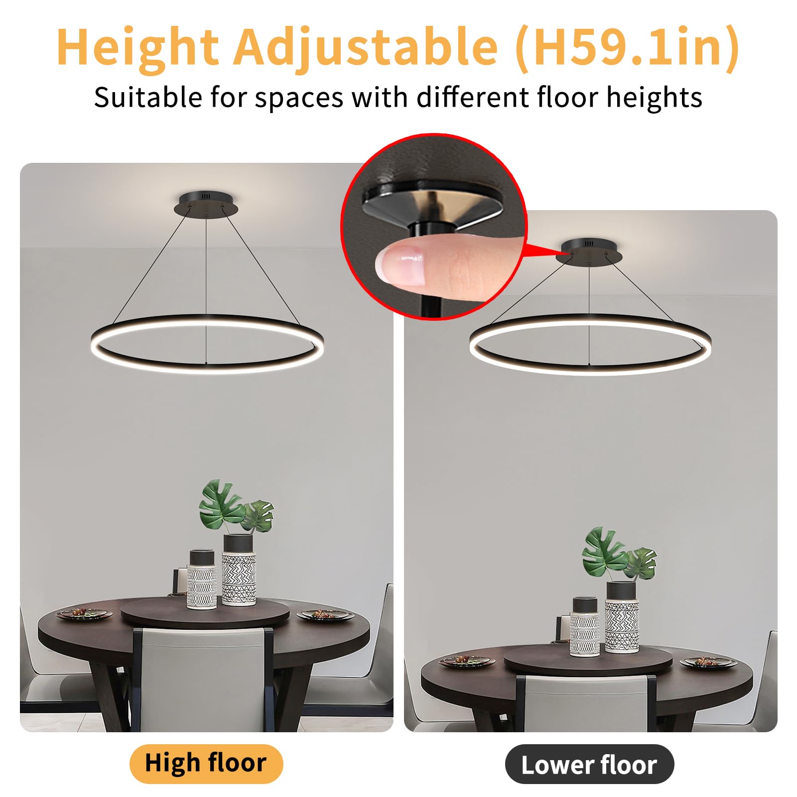 Mikeru Modern Led Chandelier Light  Ceiling Pendant Light Fixtures With Remote Control 3000K-6500K Adjustable Color Temperature Light For Living Room  Bedroom  Kitchen (23.6In