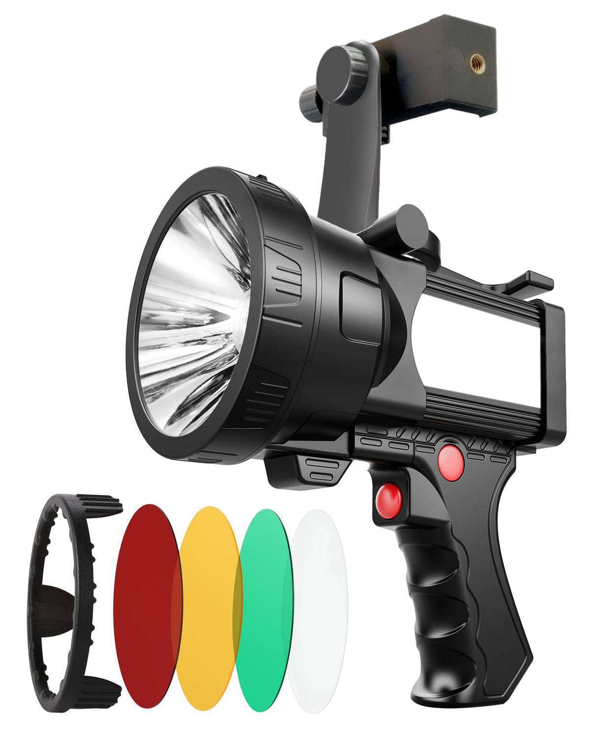 bigsun rechargeable flashlight BigSun 4 Colors Spotlight, High Lumen Flashlight 1200,000 LED with Phone Holder, Rechargeable 14000 mAh, White/Red/Green/Yellow