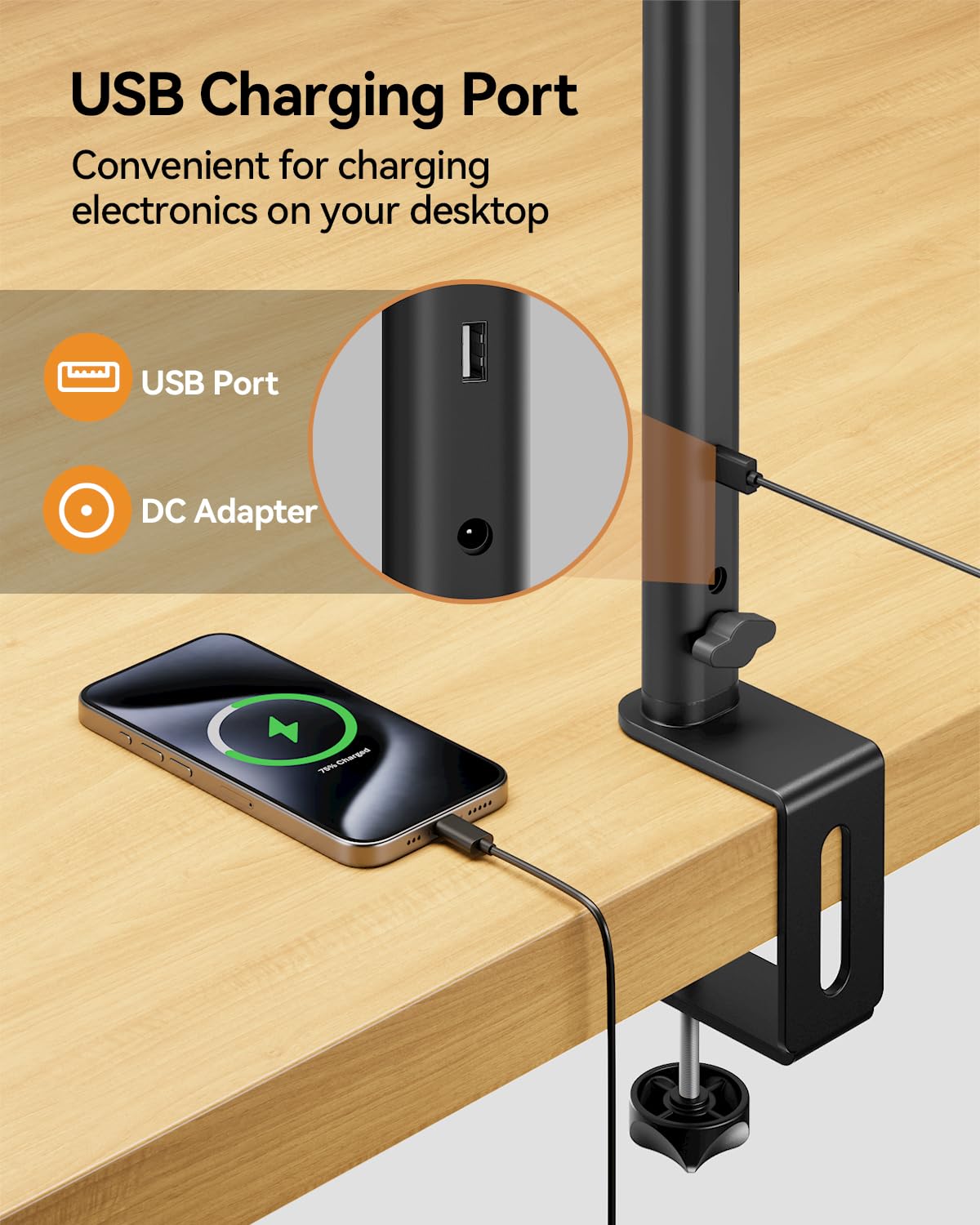 Ausdom Led Desk Lamp For Home Office With Usb Charing Port, Architect Desk Lamp With Clamp, 24W Ultra Bright Auto Dimming Desk L