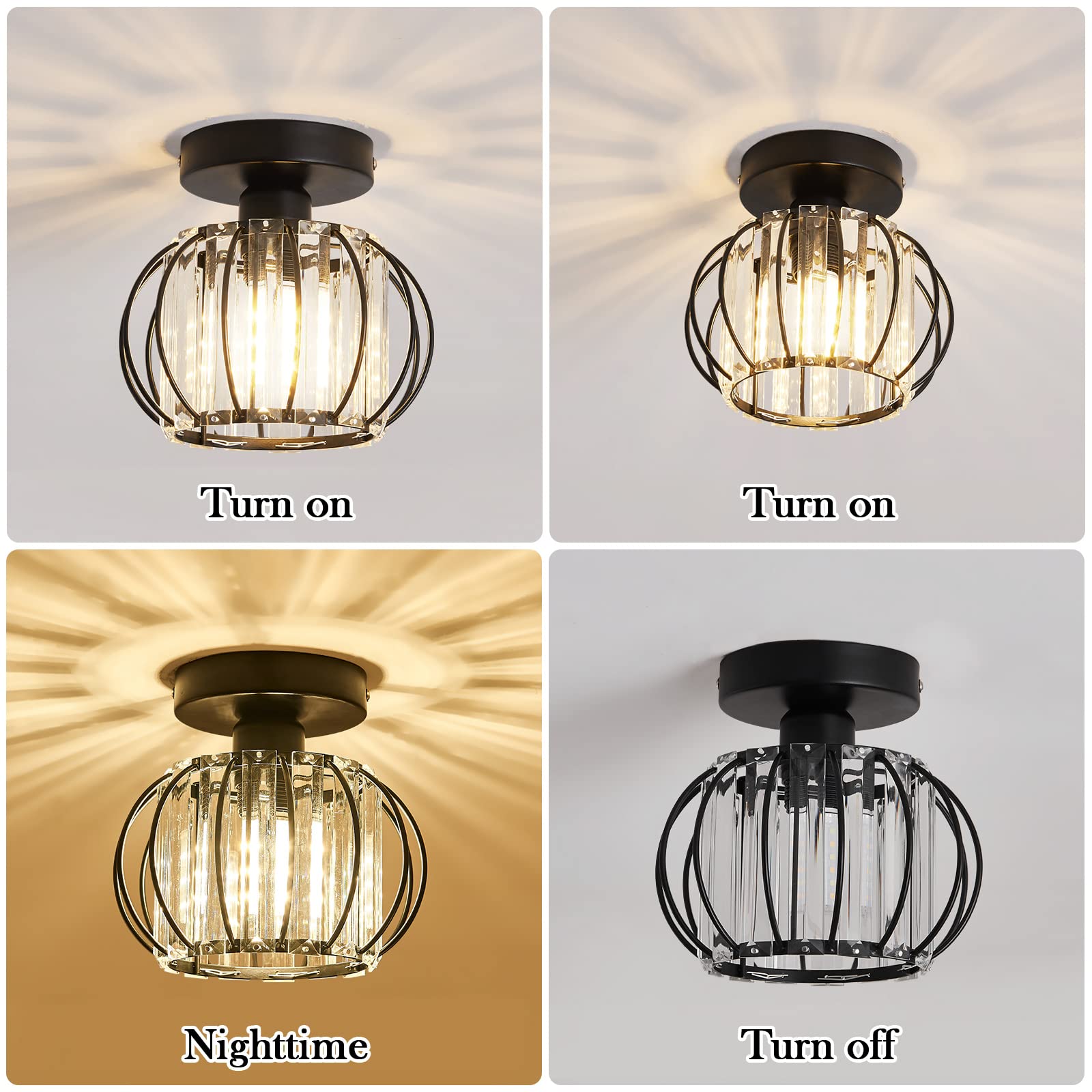 YYJLX Semi Flush Mount Ceiling Light Fixture, Small Black Crystal Chandelier for Indoor Use, Model Y35-1