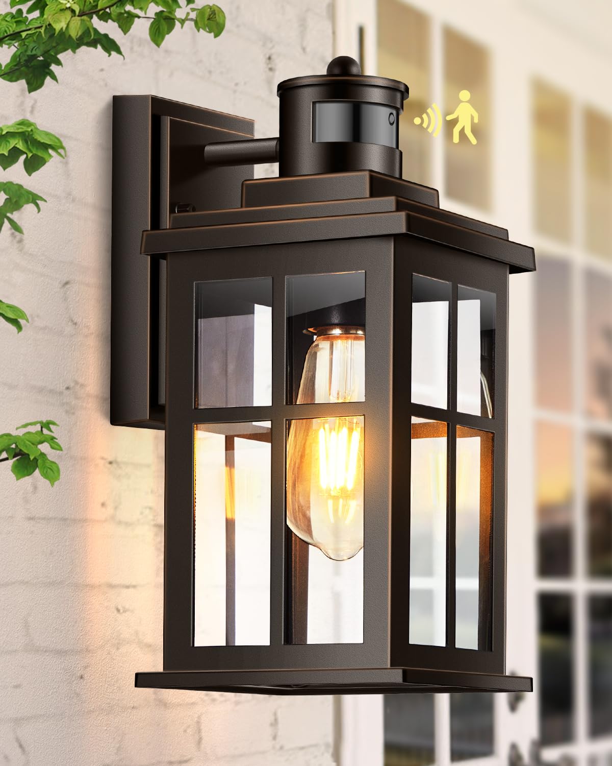 Opaxis Distance-Adjustable Motion Sensor Outdoor Lights  Oil Rubbed Bronze Wall Mounting Porch Light  Waterproof Dusk To Dawn Exterior Lighting Fixtures Sconce  Anti-Rust Outdoor Lanterns For Porch