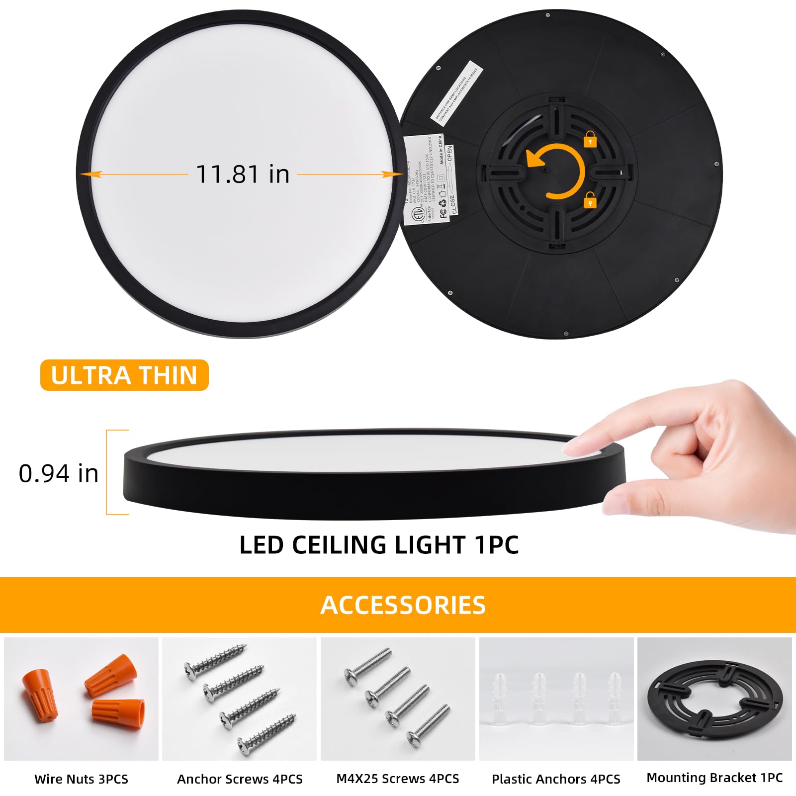 Hlite 4Pack 12 Inch Flush Mount Led Ceiling Light Fixture,24W 2400Lm Super Slim Light Fixtures Ceiling Mount 3000K/4000K/5000K 3