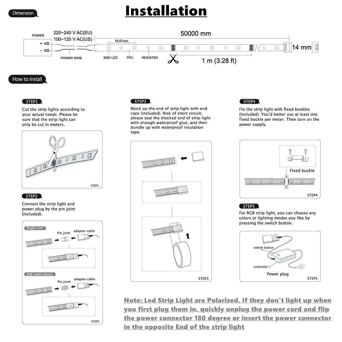 Kertme 5050-60 Type Led Strip Lights, Waterproof & Dimmable, 40M/131.2Ft, White 6000K, Flexible With 23 Keys Remote