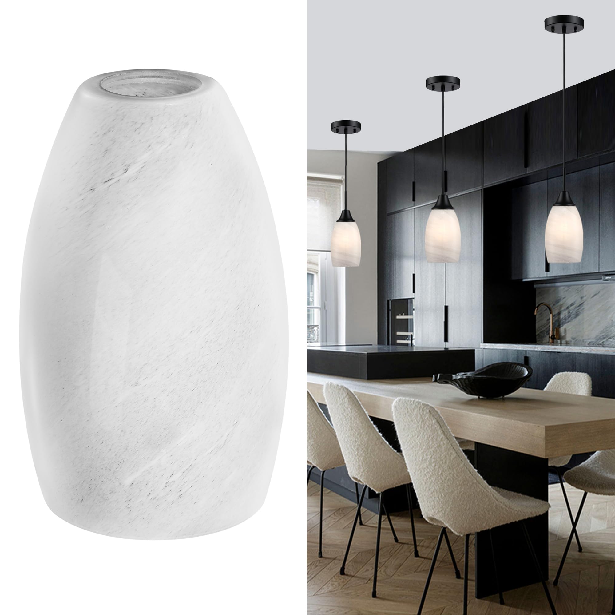 Viinew White Swirl Art Glass Pendant Lamp Shade Glass chandeliers Cover Mini Oval Light Shade Replacement Shade Only Light Fixtu