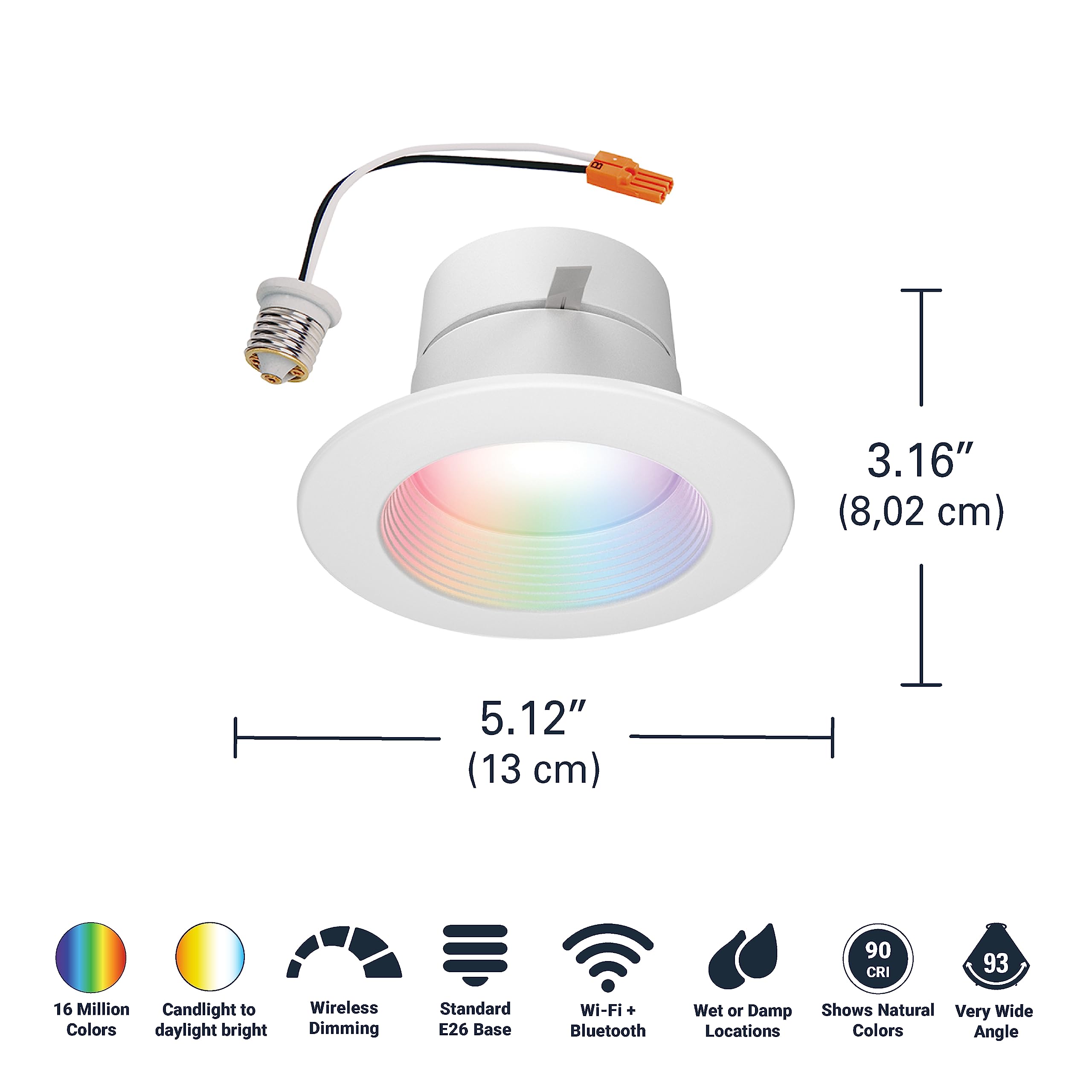 Halo 4 Inch Color And Tunable White Recessed Led Can Light -Smart Wi-Fi Wiz Pro Ceiling & Shower Retrofit Downlight 65W Equivale