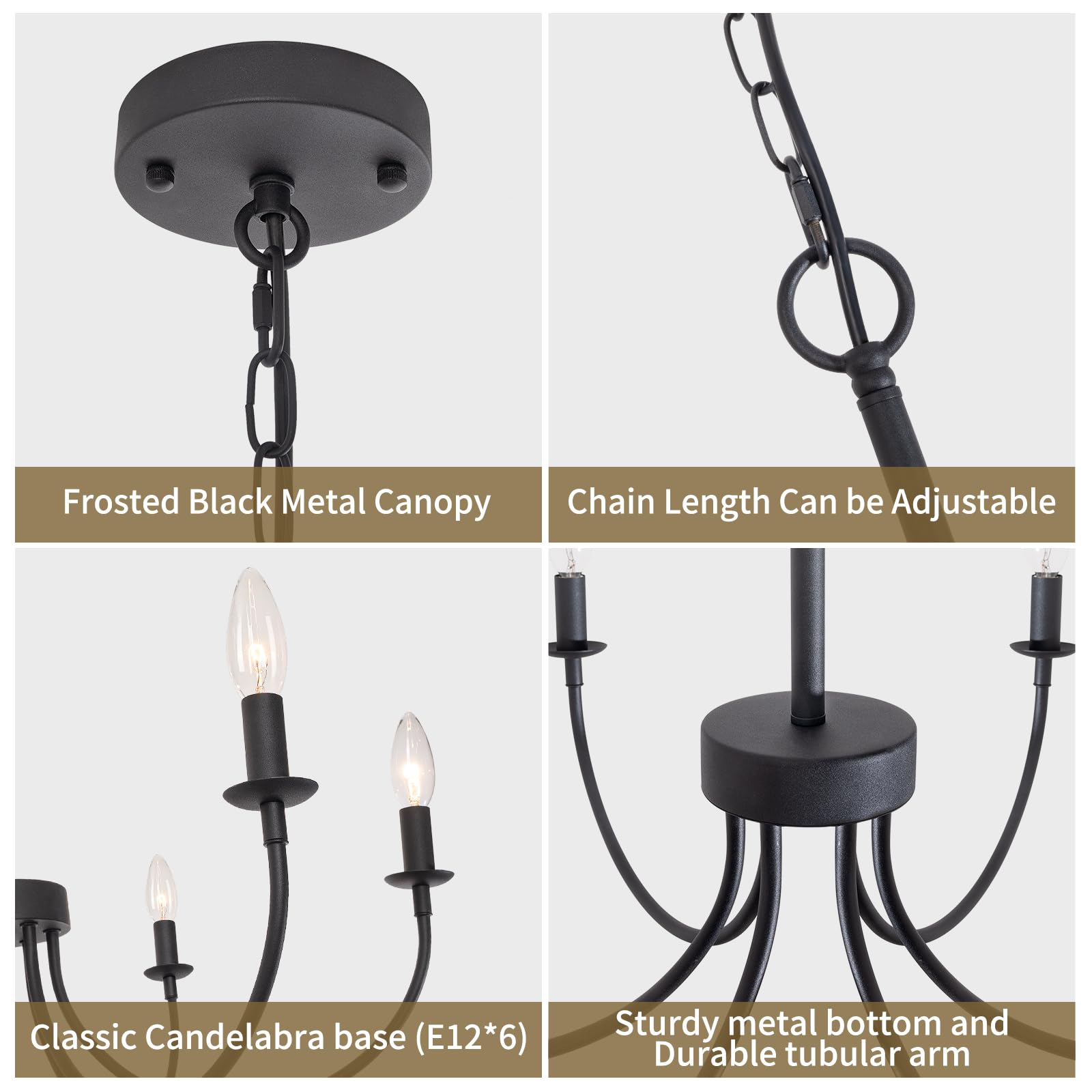 Rviezza Black Chandelier  6-Light Farmhouse Chandelier For Dining Room Lighting Fixtures Hanging  Rustic Candle Modern Chandeliers For Living Room Bedroom Foyer Kitchen(Frosted Black)