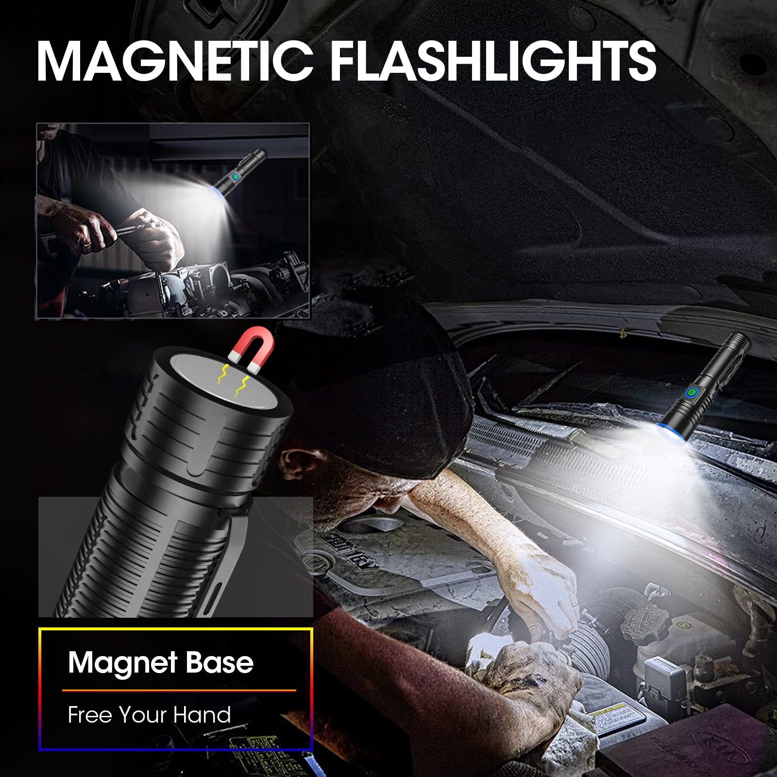 WSSBOND Small Flashlights 20000 High Lumens - LED Rechargeable Flashlight 1500 Meter Long Beam Magnetic Flashlight Zoomable Wate