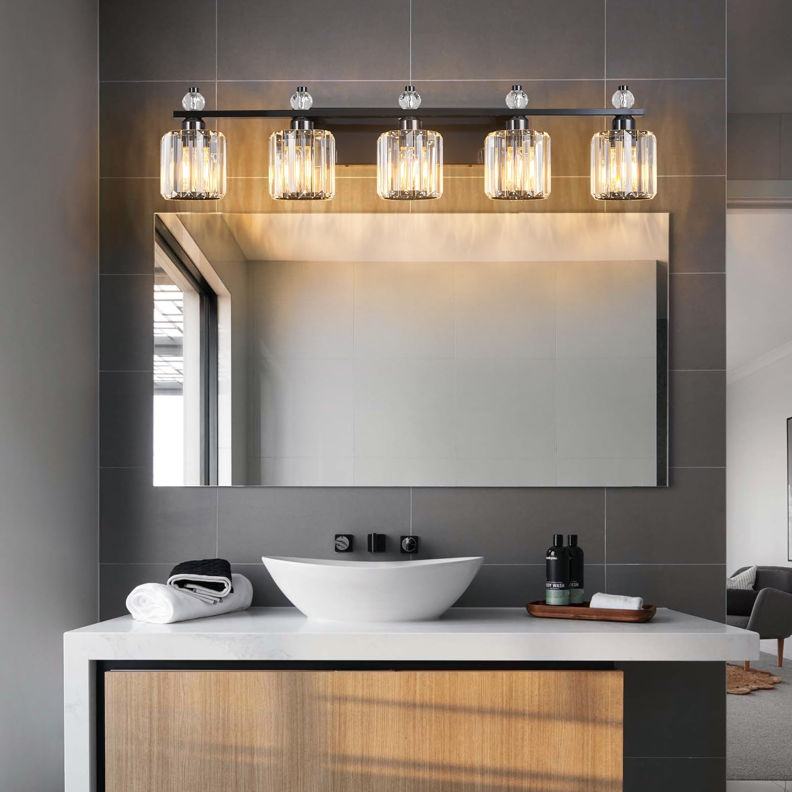 FDPBY Bathroom Vanity Lights 5-Light Modern Crystal Fixture Plating Black Model 291