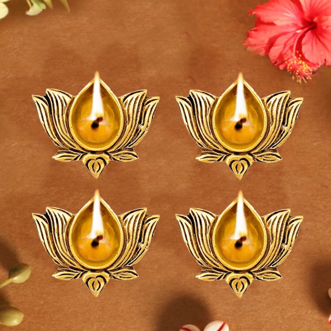 The Advitya Lotus Shaped Brass Diya for Puja/Kamal Brass Deepam/Deepak/Oil Lamp for Diwali Pooja/Diwali Unique Gift/Unique Home