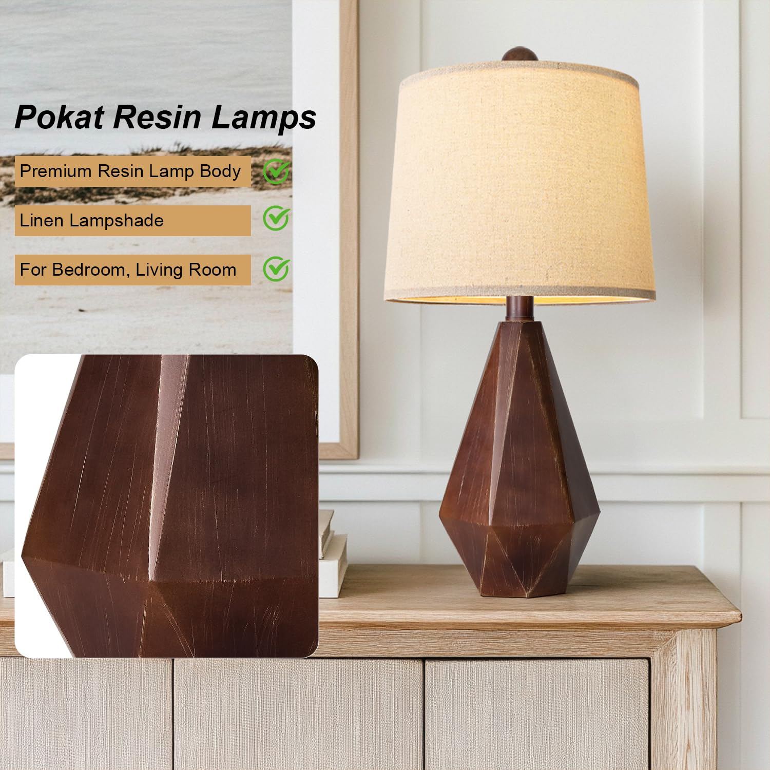 Pokat 20.25'' Farmhouse Table Lamps Set Of 2 For Night Stands, Vintage Bedside Lamps For Bedroom Living Room, Modern Bedroom Lam
