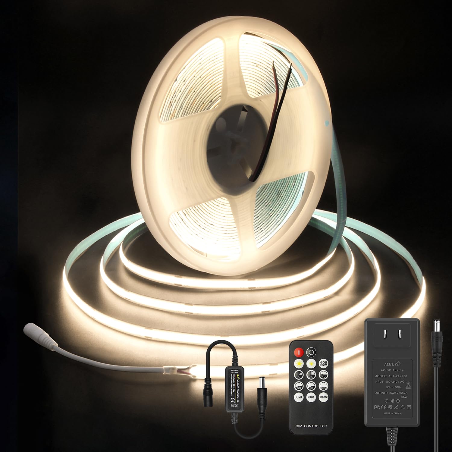 Alitove 32.8Ft Cob Led Strip Light Kit Natural White 4000K Flexible Super Bright 24V High Density Led Tape Light 3200Leds Cri90+ Dimmable Led Light Strip For Indoor Home Commercial Lighting Decor