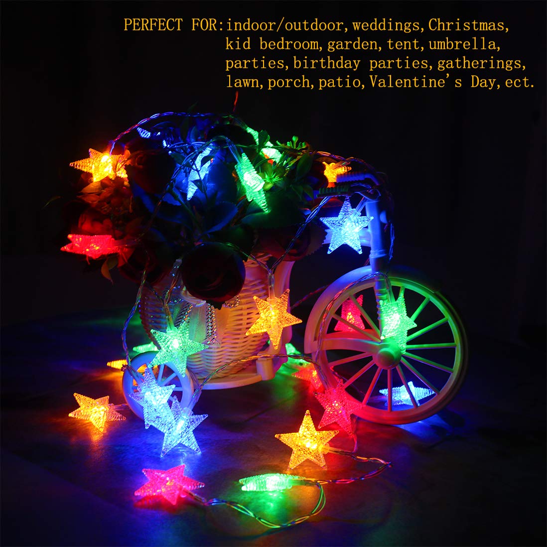Xingpold Star String Lights Battery Operated,16.4Ft 50Led Waterproof Fairy Lights,Battery Powered Christmas Lights With 8 Modes Remote Control & Timer For Indoor Outdoor Bedroom Tent Party Multicolor
