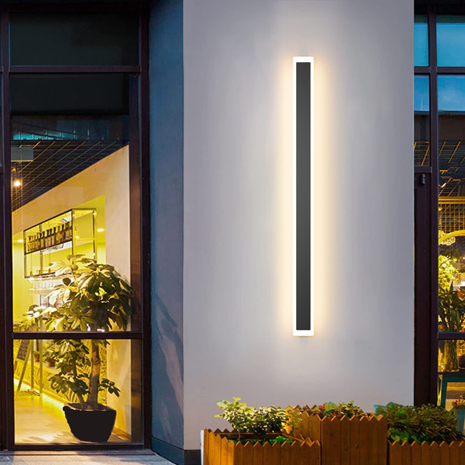 Aipsun Exterior Wall Lights 47.2inch Long Strip Modern Outdoor Wall Sconce, Rectangular Black LED Wall Mount Lighting 3000K for 