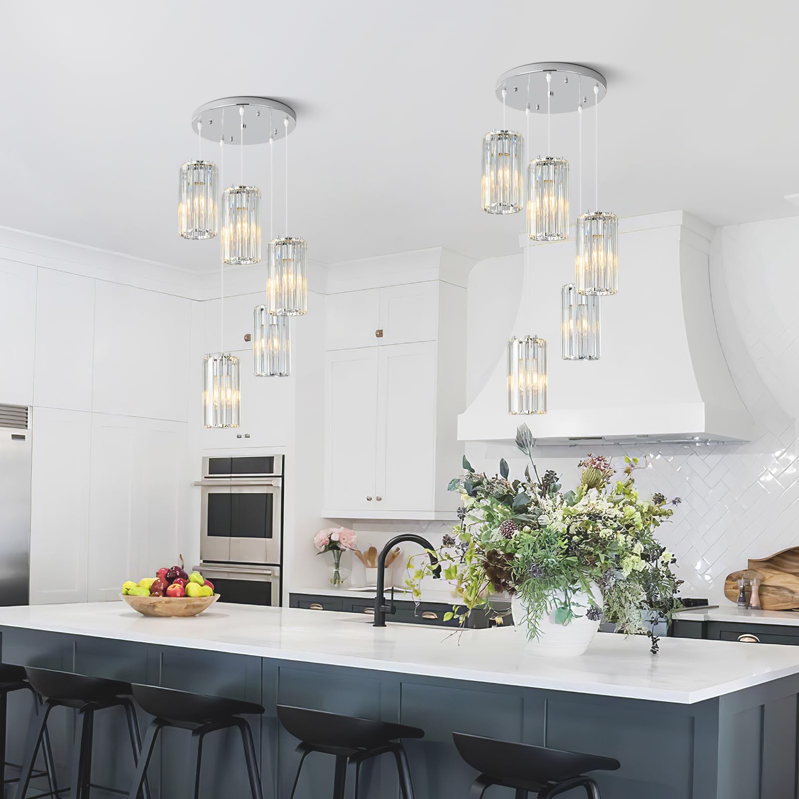 Zhllmq Chrome Pendant Lighting Modern Pendant Light  Mini Crystal Chandeliers Adjustable Pendant Light Fixture For Kitchen Island Dinning Room Corridor Bedroom(Gold 5-Light)