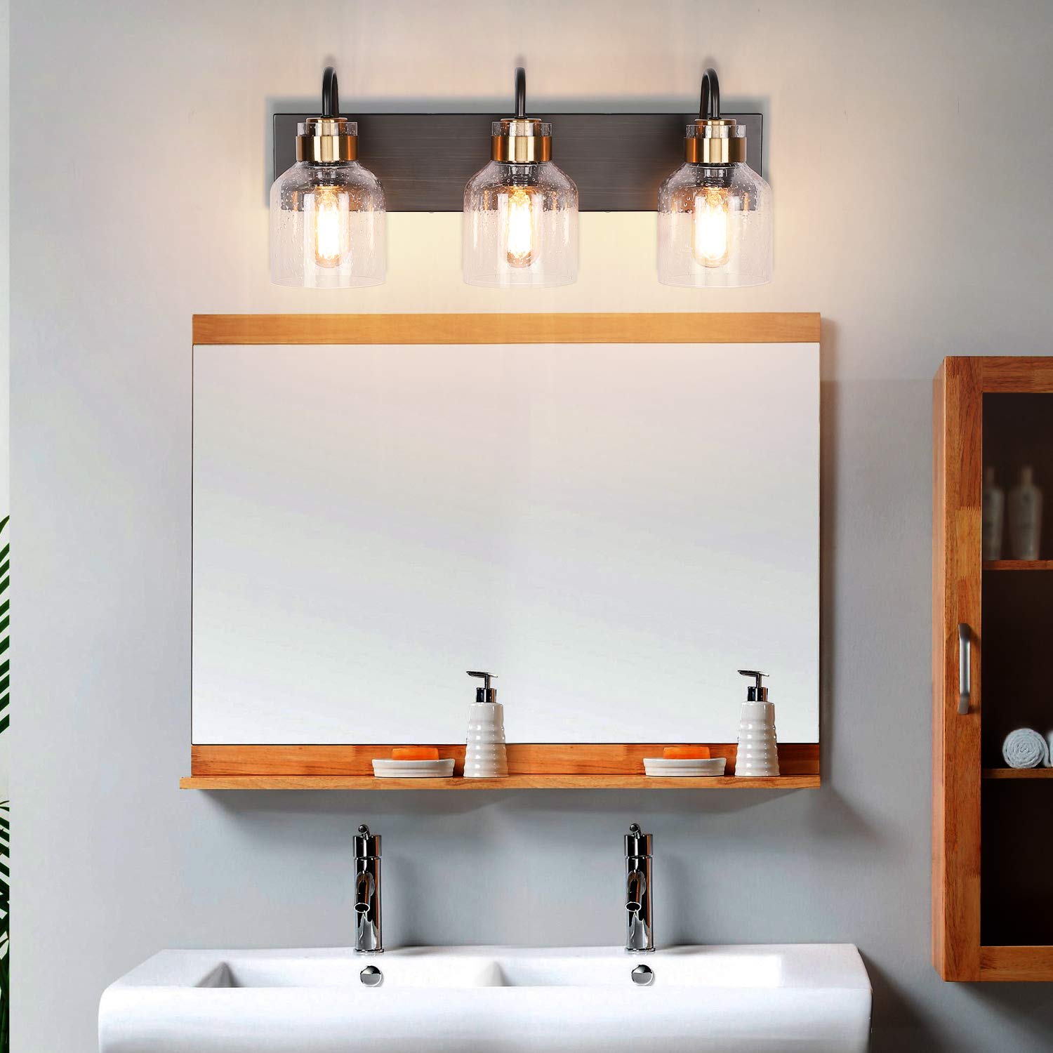 PRESDE 3-Light Vintage Bathroom Vanity Light Fixture - Oil Rubbed Bronze with Glass Globes