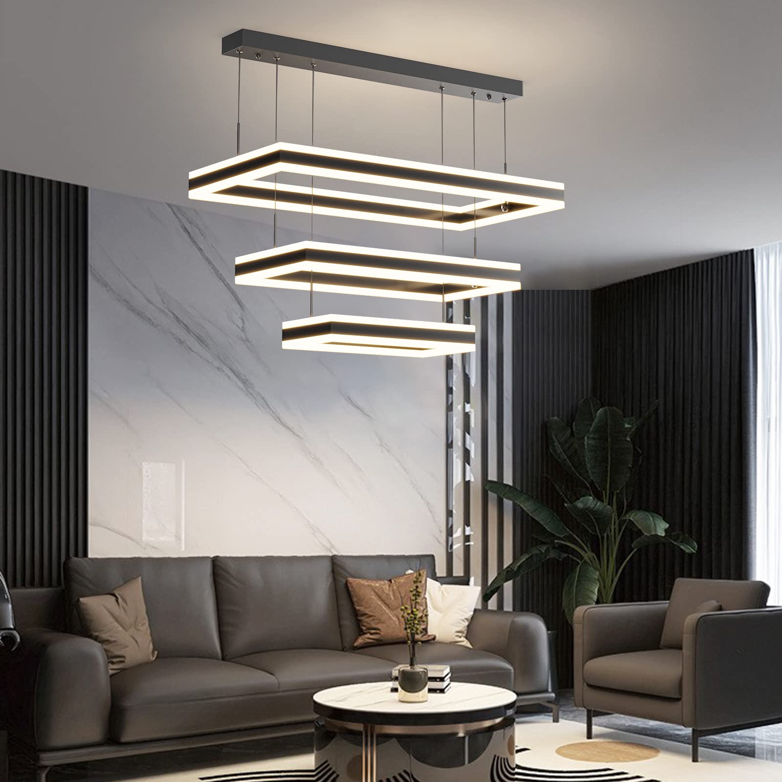 Matven Modern Ceiling Pendant Light, Led Chandelier With Remote Control Dimmable 3 Color Mode & Brightness, Anti-Flicker Pendant Lights Kitchen Island Light Fixture For Dining Room Living Room