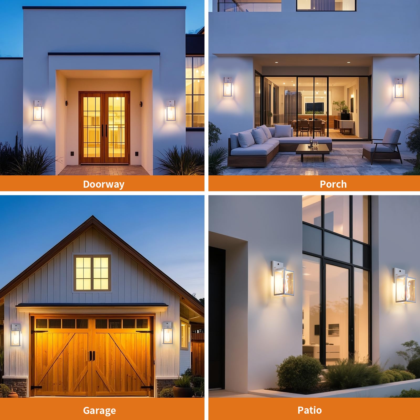 2 Pack White Dusk To Dawn Front Porch Lighting Fixtures Wall Mount  Sensor Outside Exterior Lights For House  Outdoor Lantern Lamp  Waterproof Wall Sconce Lights  Black Coach Light For Garage Entryway