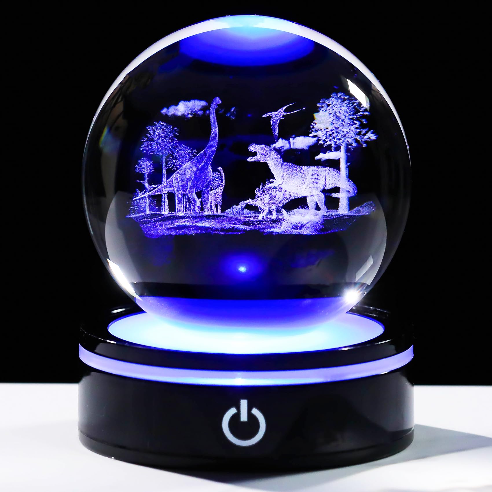 YWHL 3D Dinosaur Figurine Crystal Ball with Colorful Light Base, Dinosaur Gifts for Women Men on Christmas Birthday, 3D Laser En