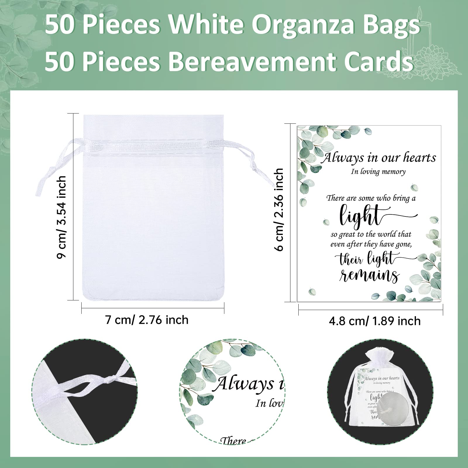 50 Set Funeral Party Favors Memorial White Candles Unscented Funeral Gifts Tealight Candles With Condolence Bereavement Cards And Organza Bags For Guest Celebration Of Life Decorations (Stylish)