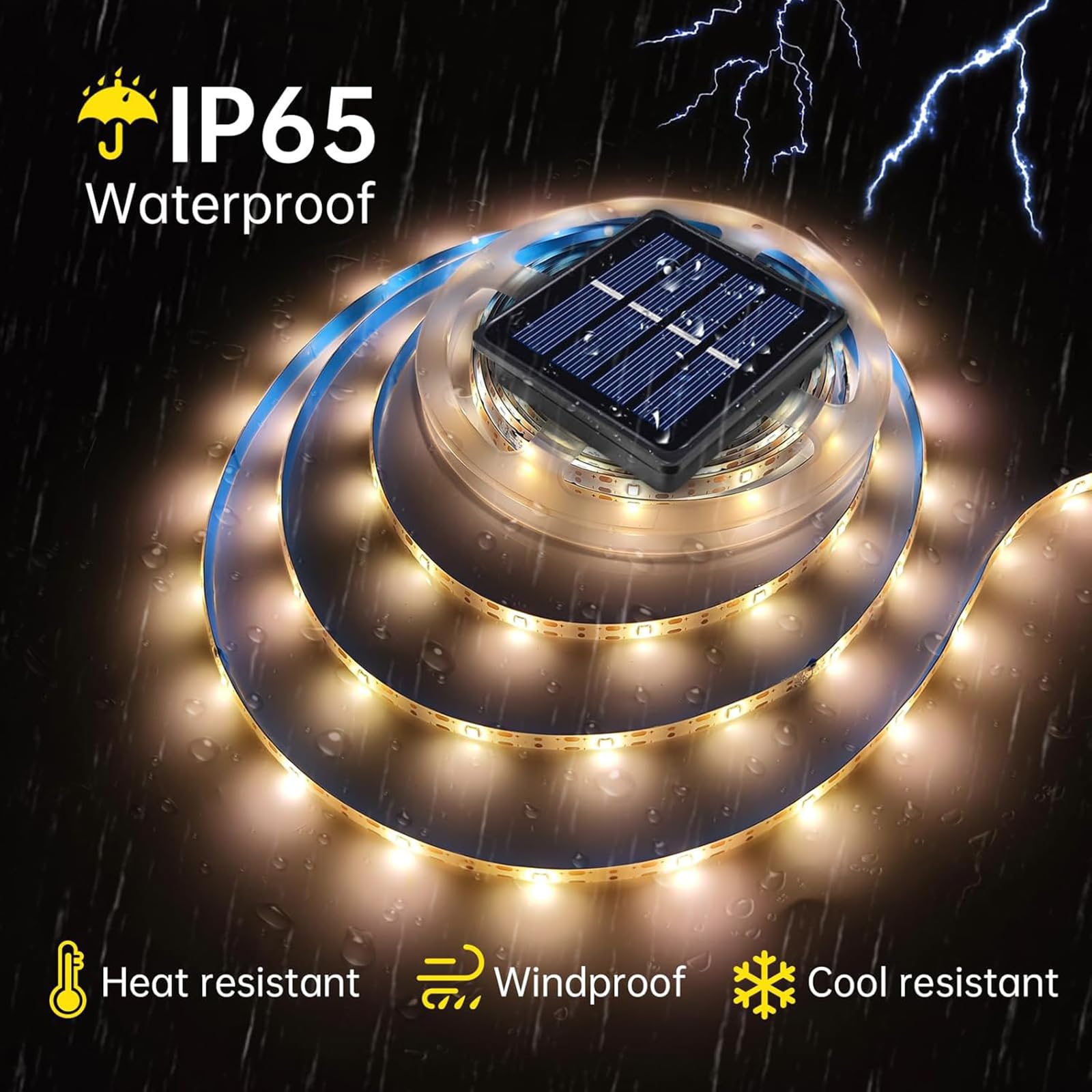 Solar Led Strip Lights Outdoor Tape Light Waterproof 20Ft 180 Led Rope Lighting Cuttable With 8 Modes For Wrap, Pool, Stair, Ste