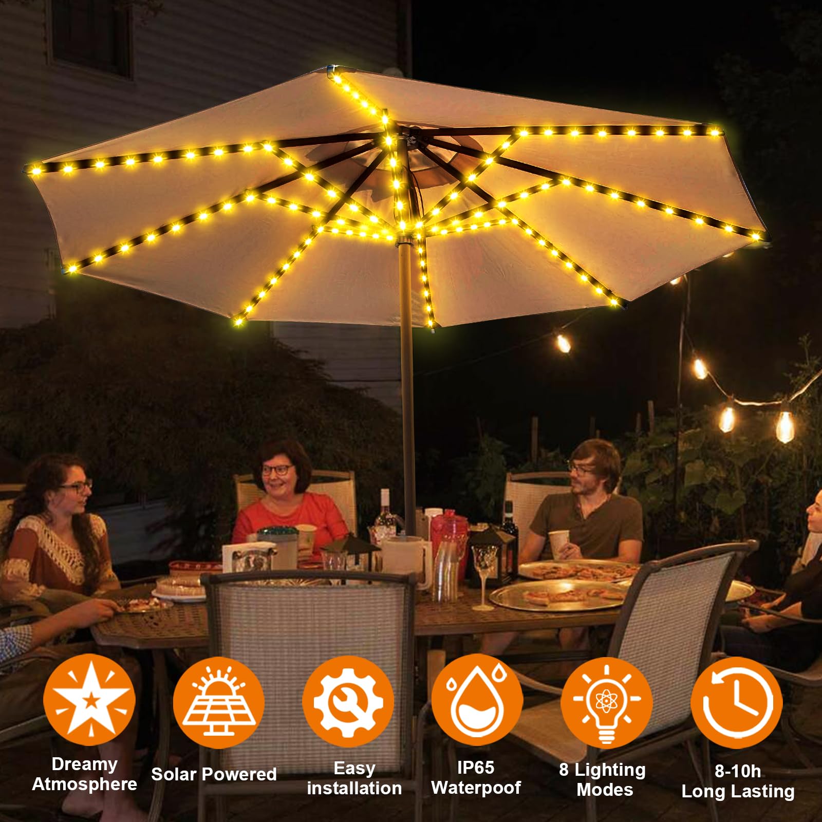 Solar Umbrella Lights, Patio Umbrella Lights Outdoor With 8 Modes 3V Solar Panel Clip 112 Led Outdoor Waterproof For Beach Deck