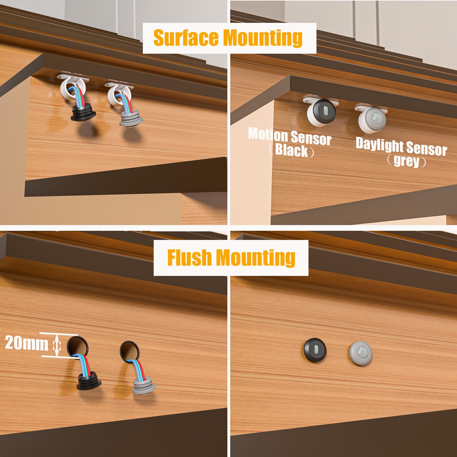 KOMIGAN Intelligent Motion LED Stair Lighting Kit, 40" Cuttable Strip, Warm White 3000K, for 14 Stairs, Model KMG-3233-40IN3